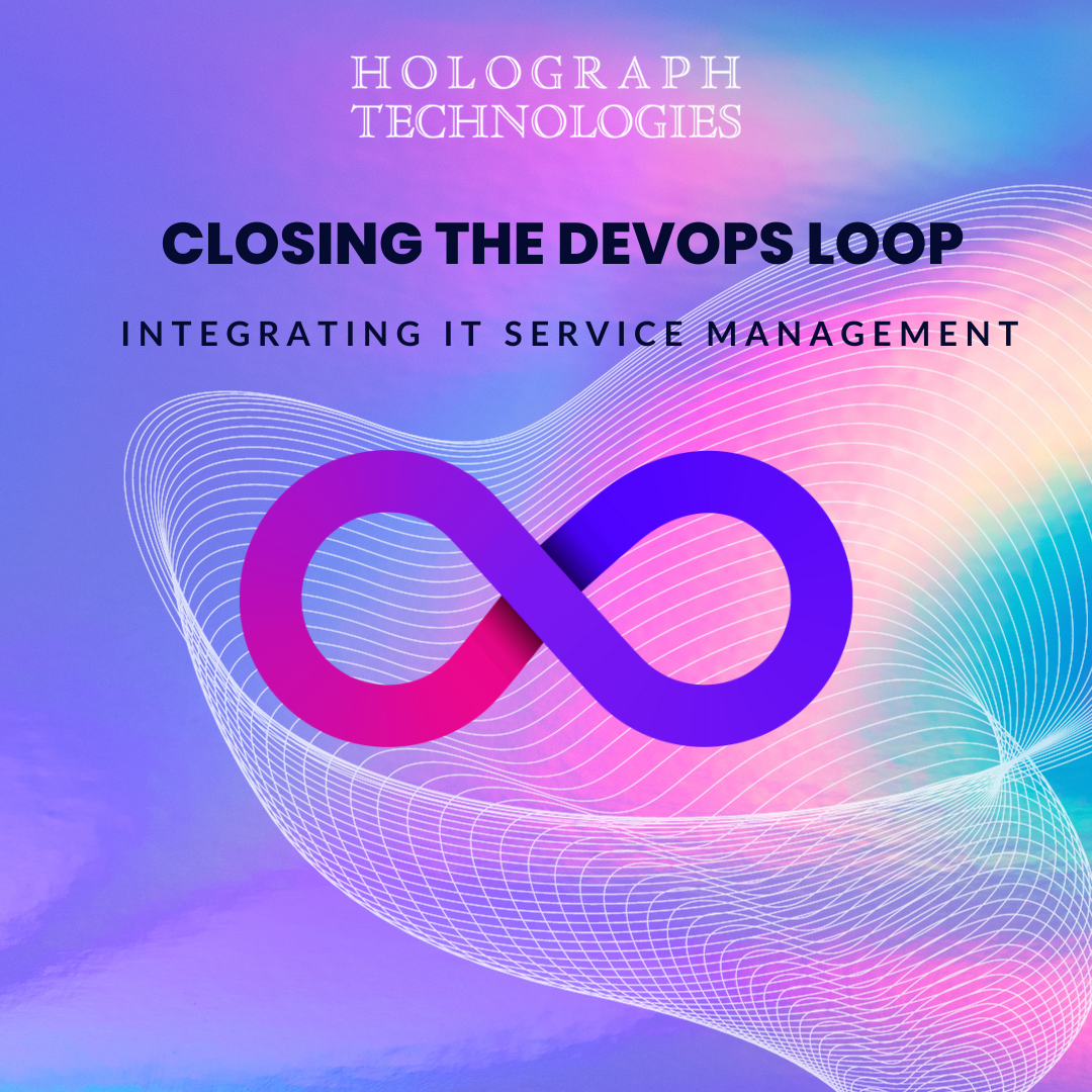 Illustration of a loop representing the DevOps infinity loop with interconnected gears symbolizing collaboration, feedback, and continuous improvement.